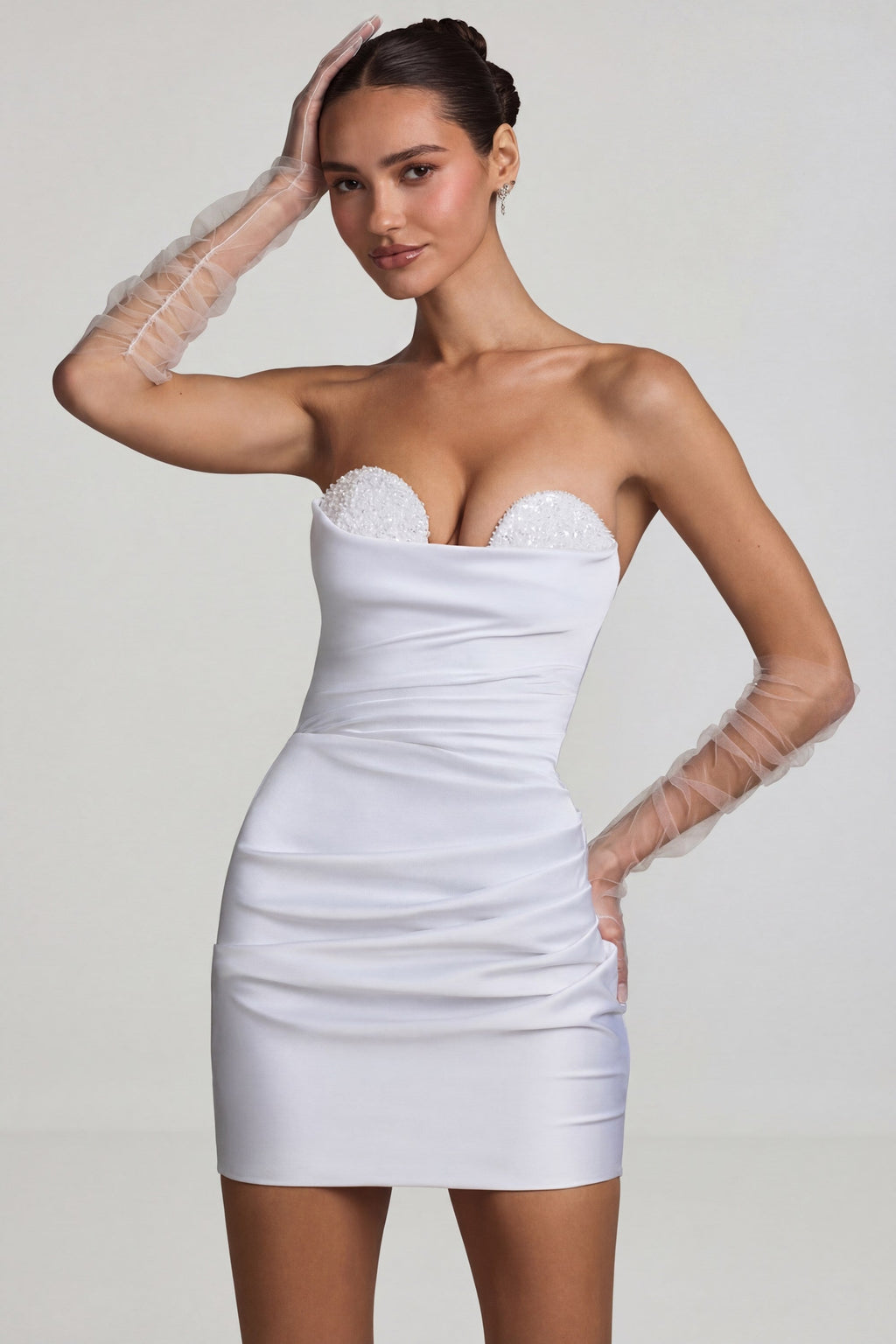 Ruched Corset Mini Dress in White