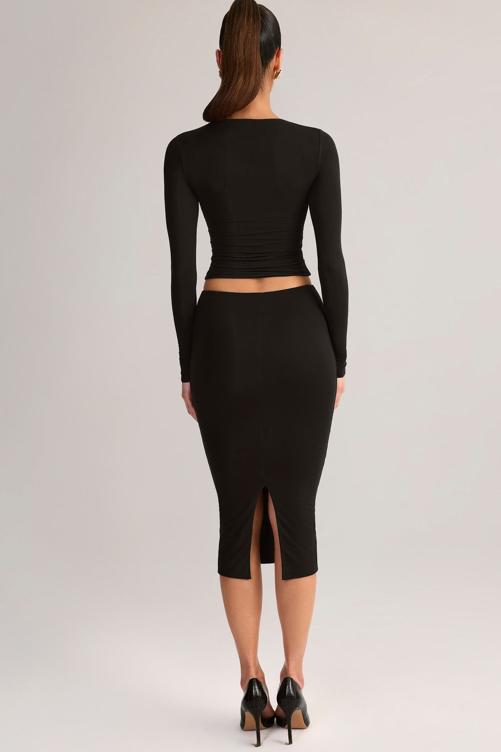 Modal Mid-Rise Pencil Midi Skirt in Black