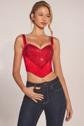 Sweetheart-Neck Lace-Up Corset Top in Cherry