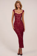 Sweetheart-Neck Maxi Dress in Wine