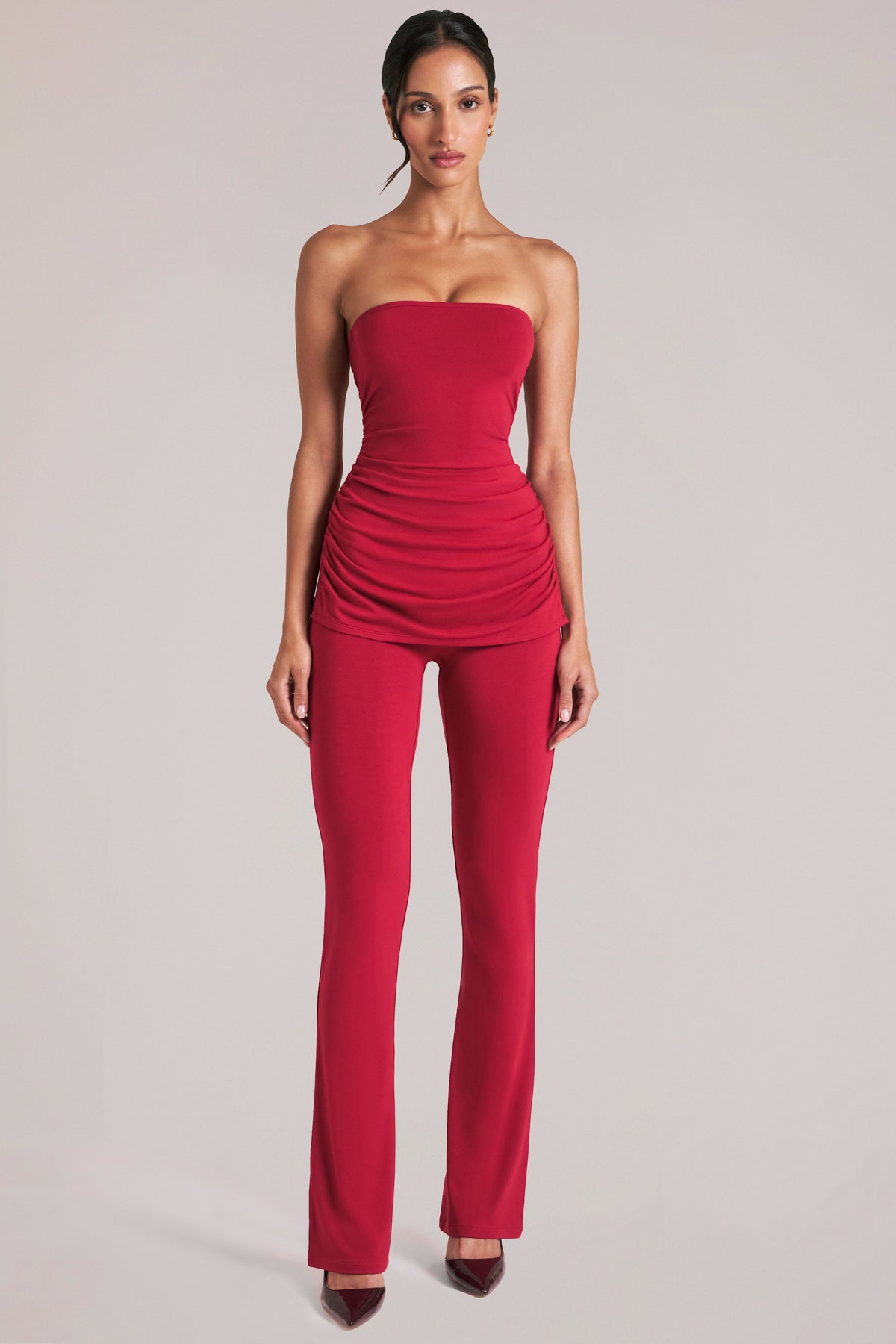 Mid-Rise Fitted Trousers  in Cherry Red