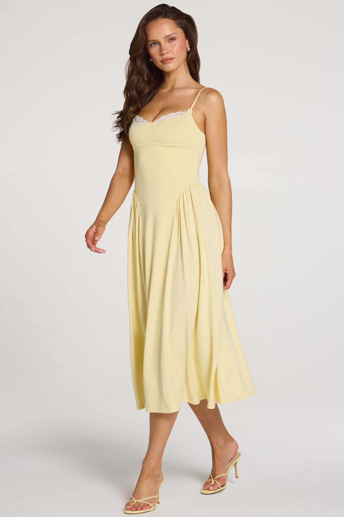 Modal Lace-Trim Midaxi Dress in Pastel Yellow