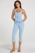 Denim Capri Jumpsuit  in Light Denim