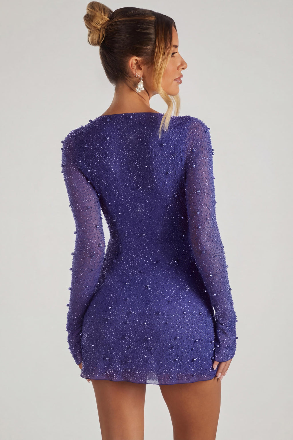 Embellished Wrap Over A-Line Mini Dress in Sapphire