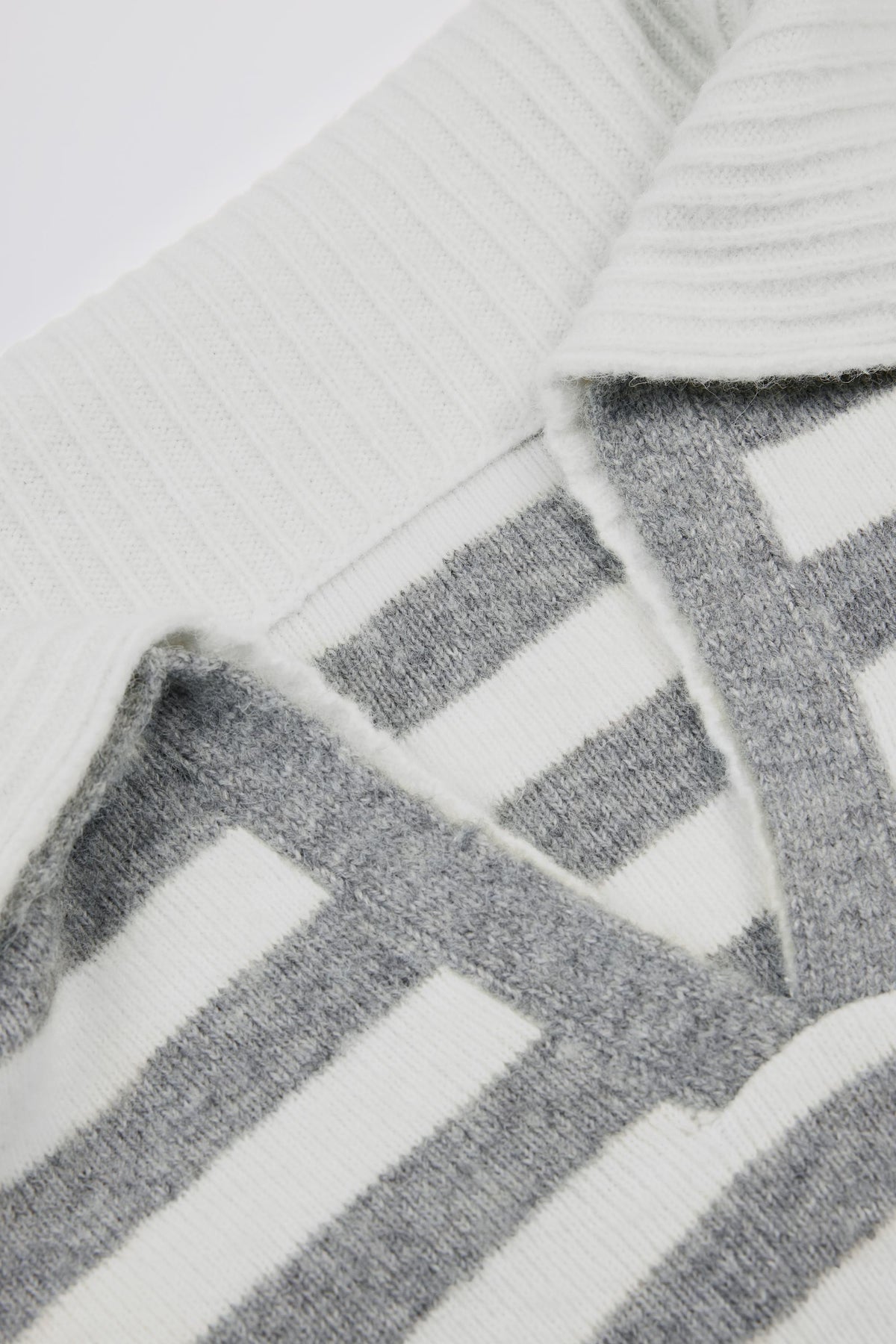 Soft Knit Layered Collar Cropped Jumper in Grey Stripe