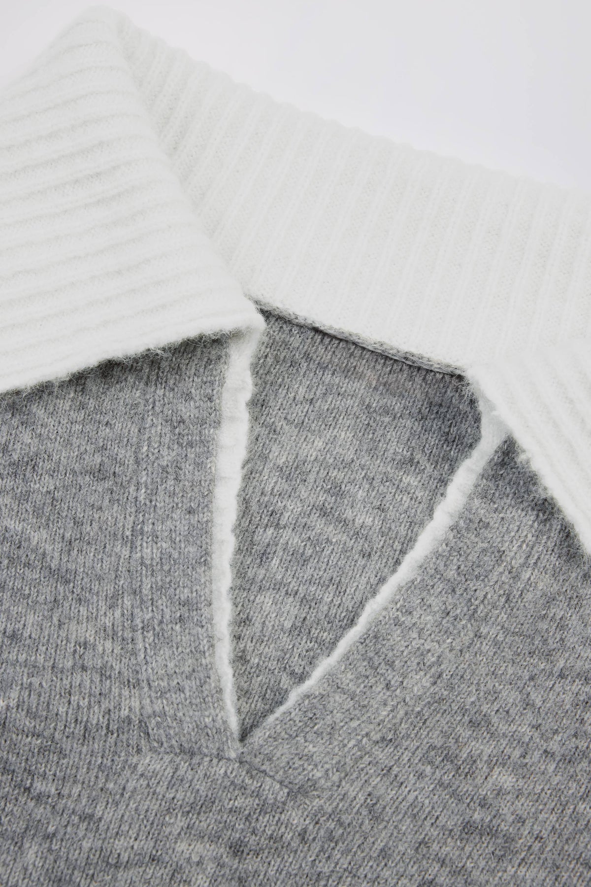 Soft Knit Layered Collar Cropped Jumper in Grey