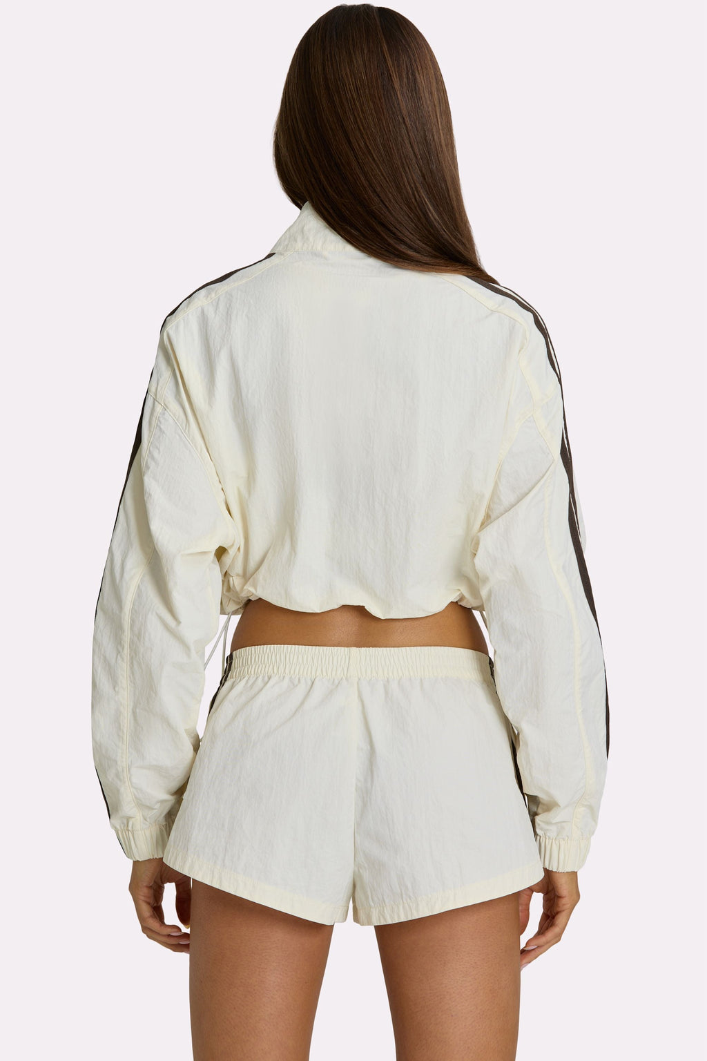 Woven Zip-Up Track Jacket in Coconut