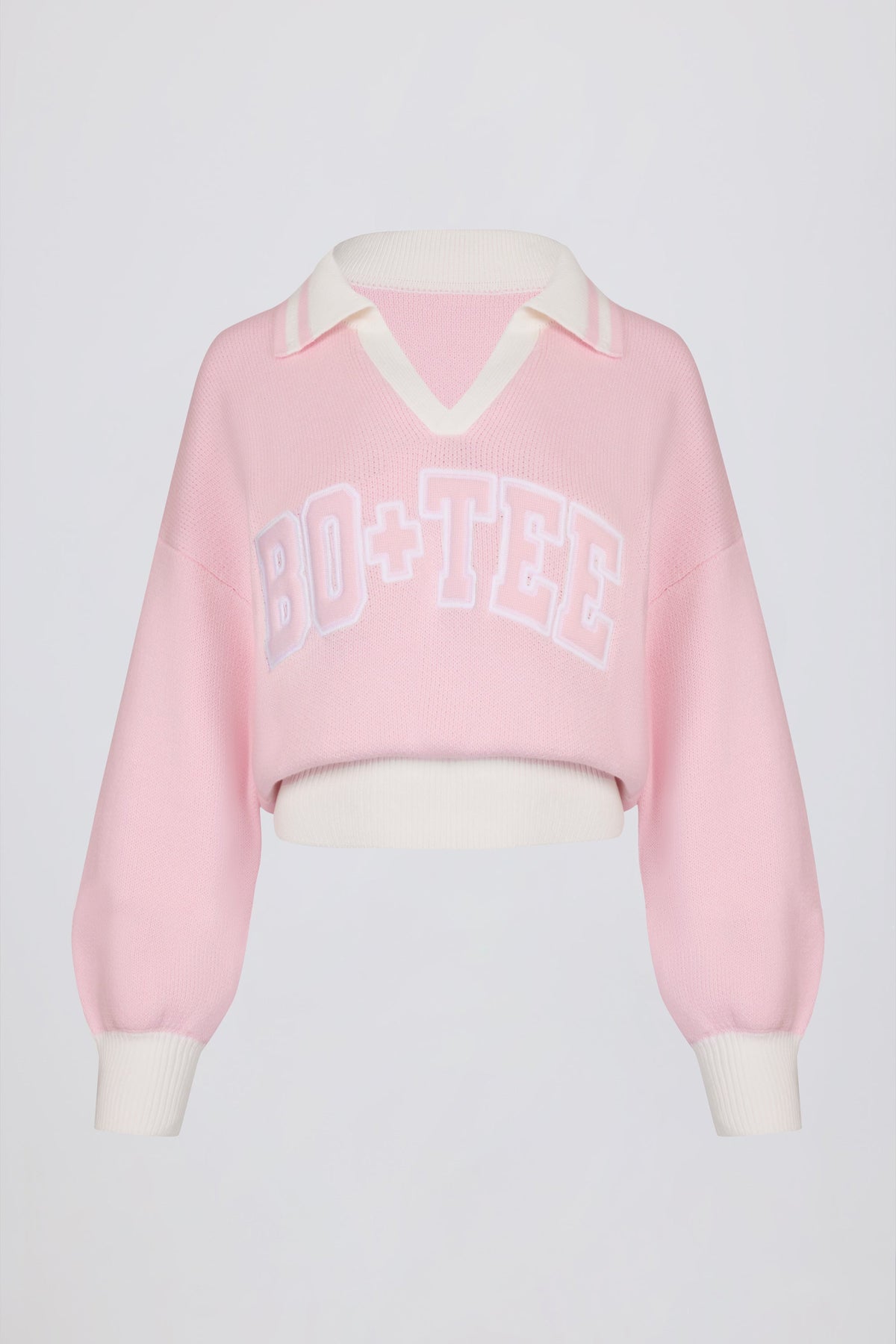Cotton Jersey Oversized V-Neck Jumper in Powder Pink