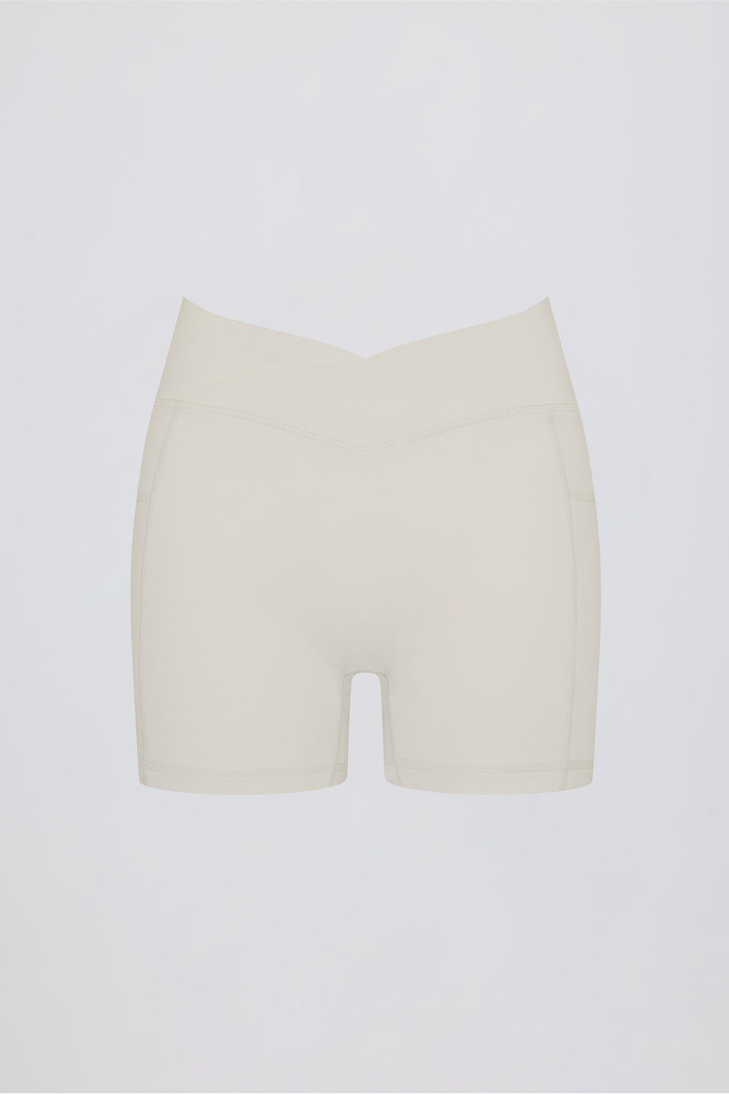 Soft Active Pocket V-Waist Mini Shorts in Oat