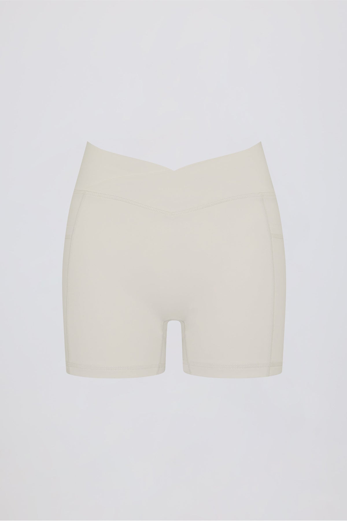 Soft Active Pocket V-Waist Mini Shorts in Oat