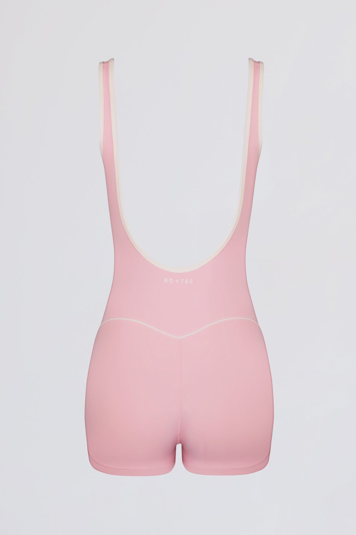 Soft Active Backless Contrast Unitard in Powder Pink