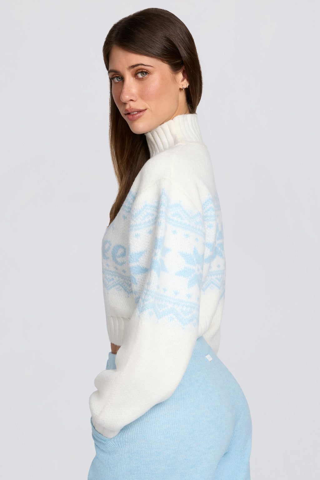 Jacquard-Knit Cropped Jumper in Ivory