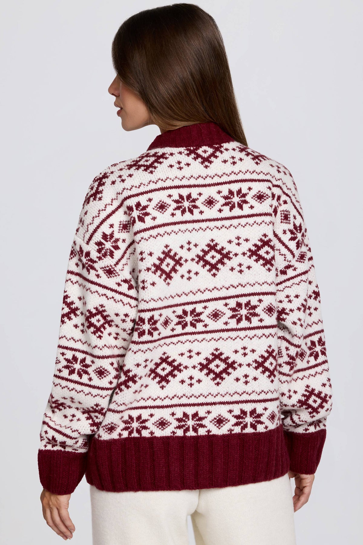Jacquard-Knit Oversized Jumper in Crimson Red