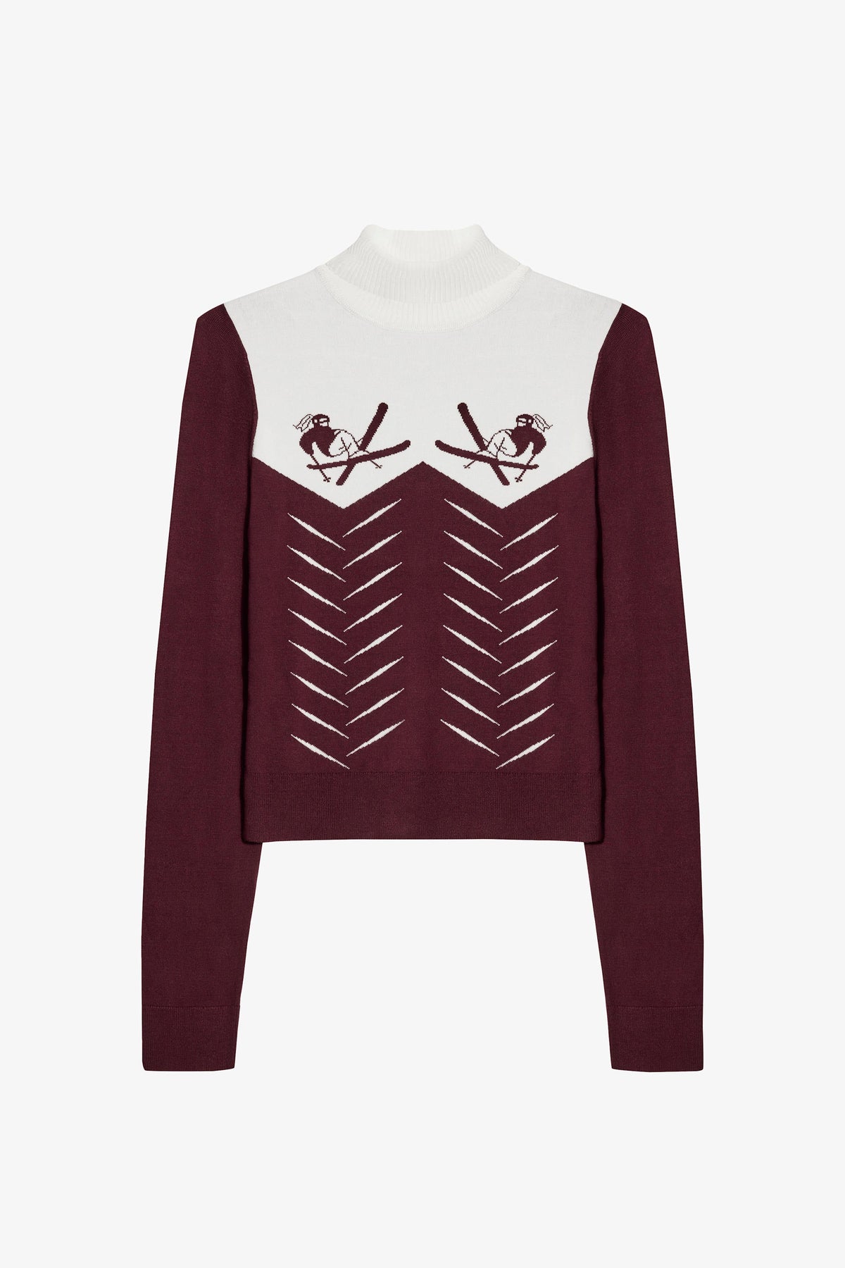 Knit Long-Sleeve Fitted Top in Burgundy