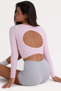Seamless Soft Rib Cut-Out Crop Top in Powder Pink
