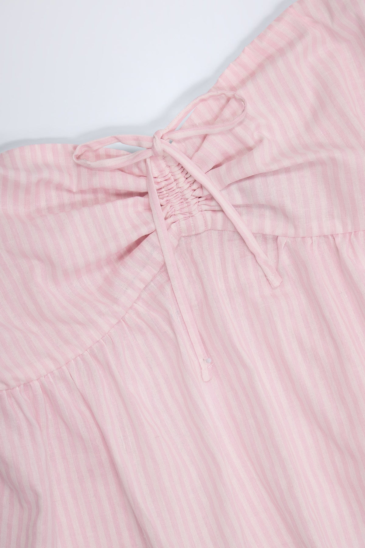 Tie-Front Strapless Cotton-Poplin Crop Top in Pink White Stripe