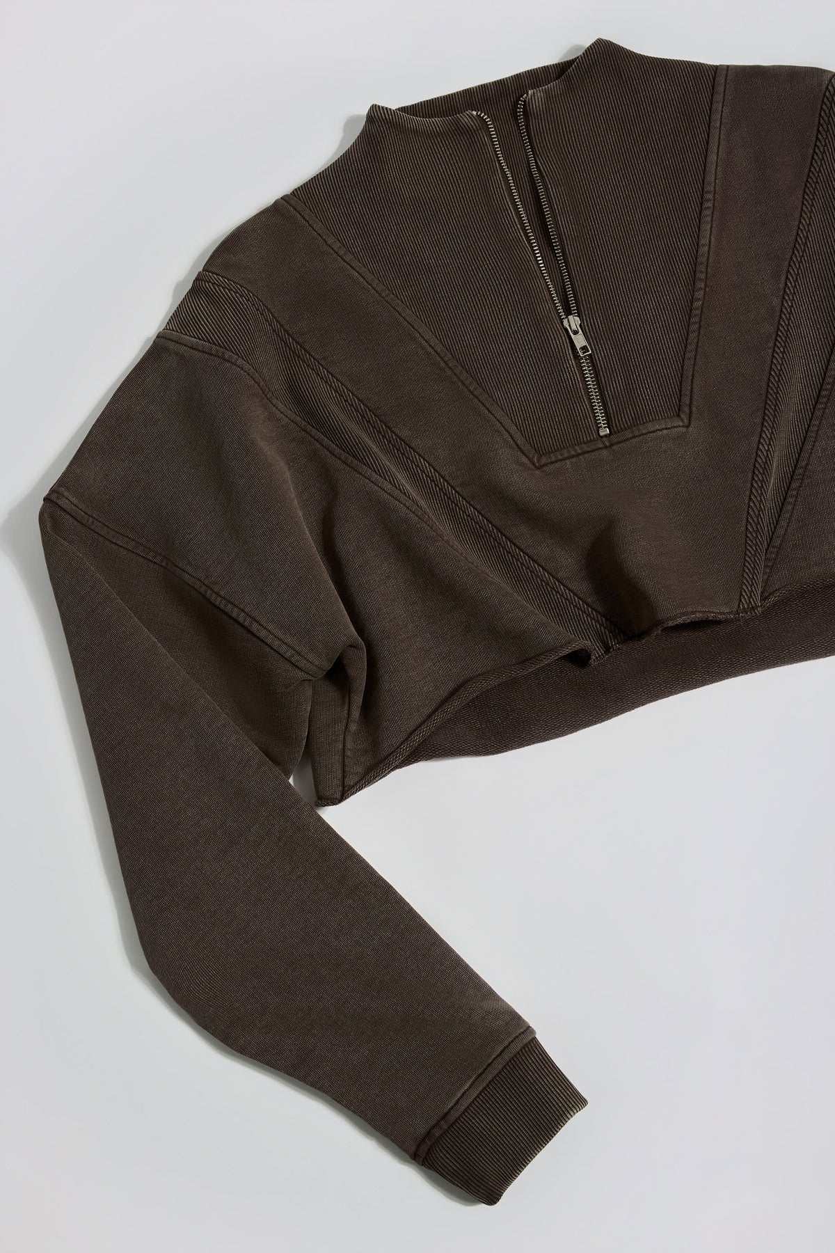 Cotton Jersey Acid Wash Cropped Sweatshirt in Brown