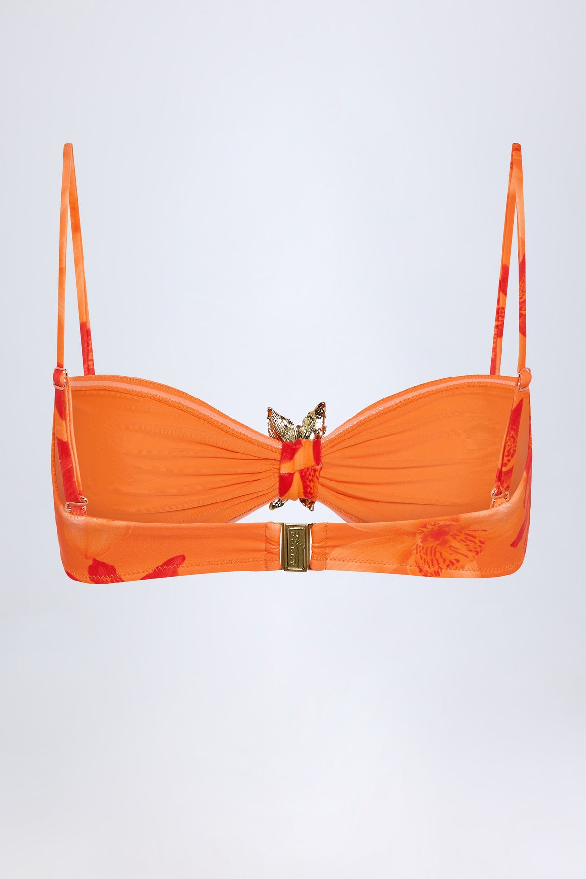 Hardware-Detail Halterneck Bikini Top in Orange Orchid Print