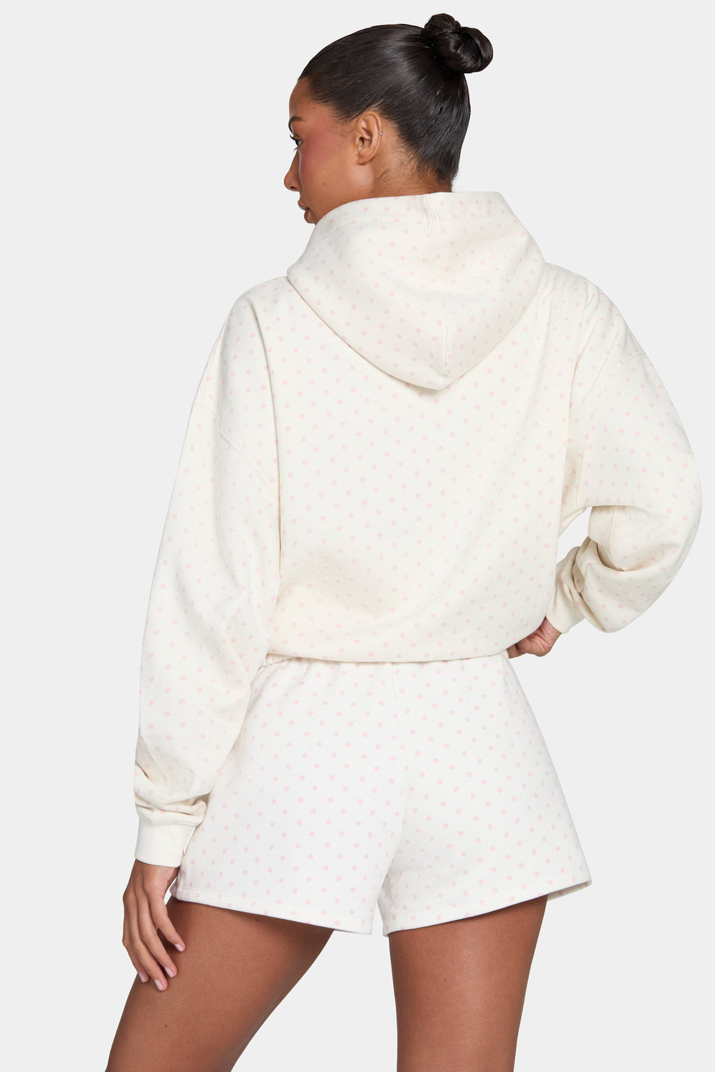 Oversized Applique Hoodie in Blush Polka Dot