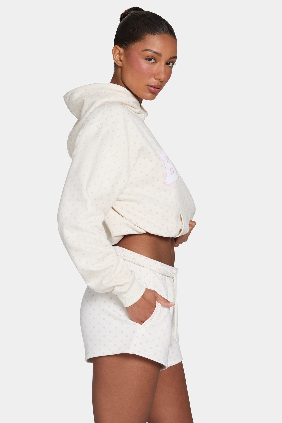 Oversized Applique Hoodie in Blush Polka Dot
