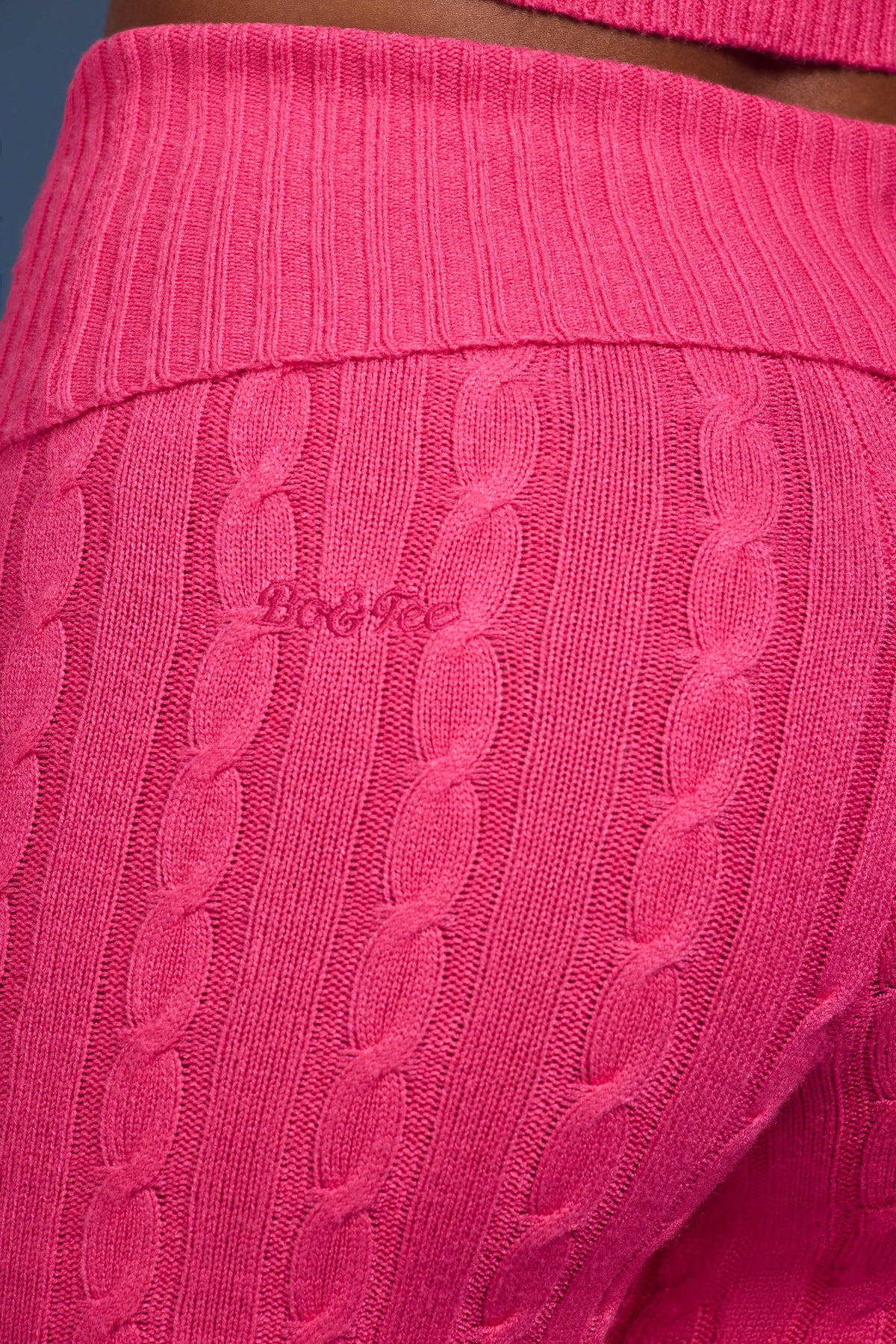 Cable Knit Foldover Flared Trousers in Hot Pink