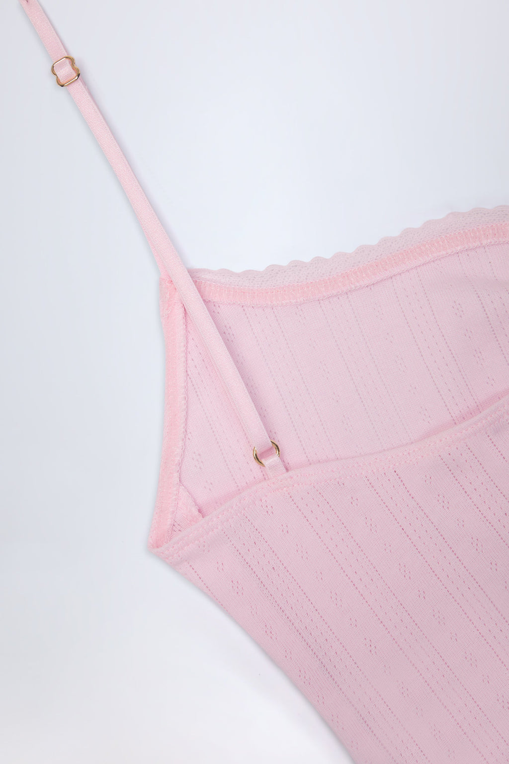 Pointelle Ruched Camisole Crop Top in Baby Pink