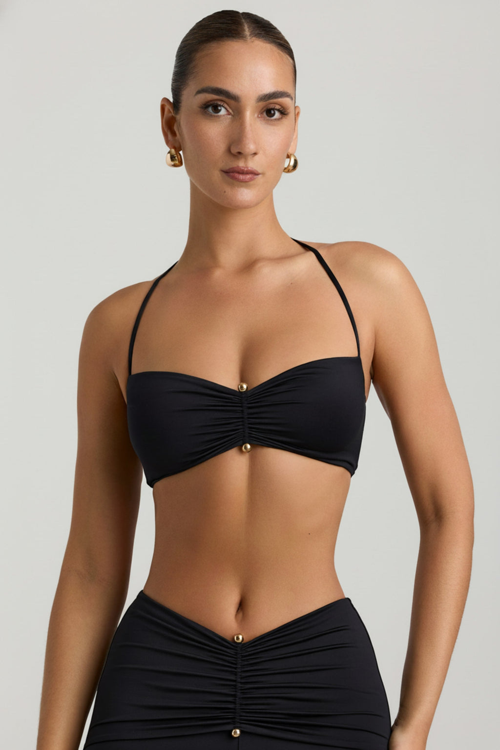 Slinky Jersey Hardware Detail Halterneck Bralette in Black