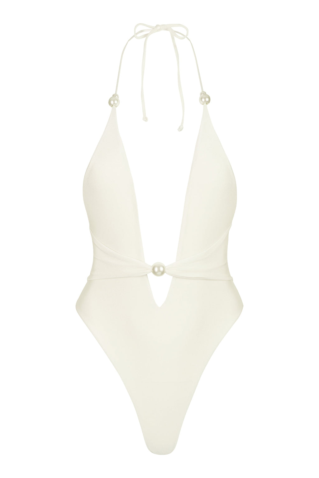Halterneck Thong Swimsuit in Pearl