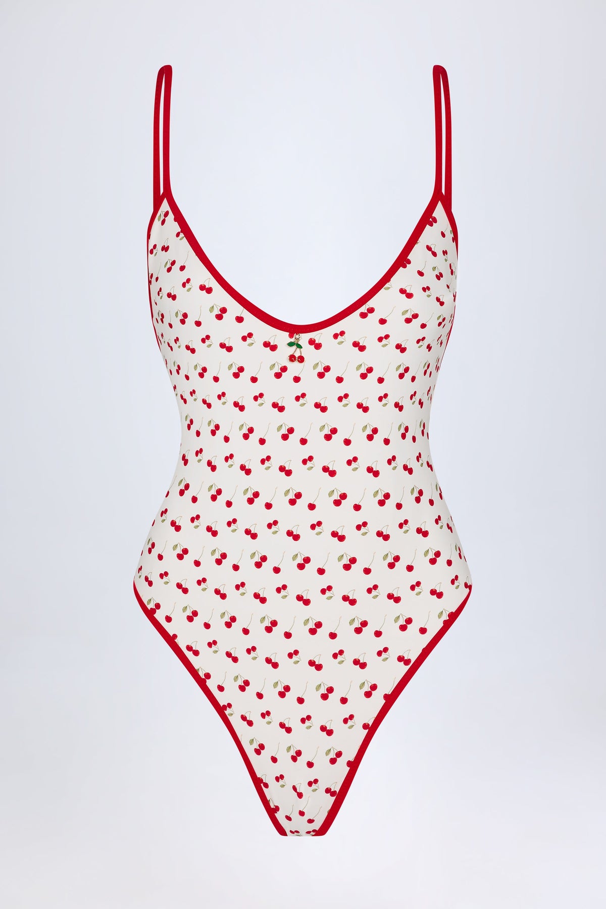 Charm-Detail Cross-Back Swimsuit in Cherry Print