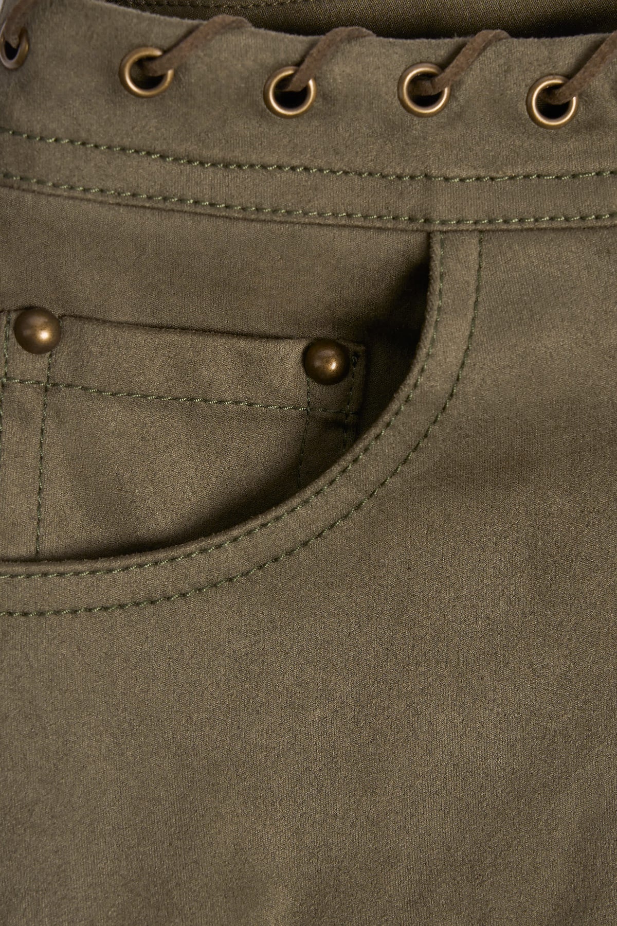 Lace-Up Mid-Rise Shorts in Dark Khaki