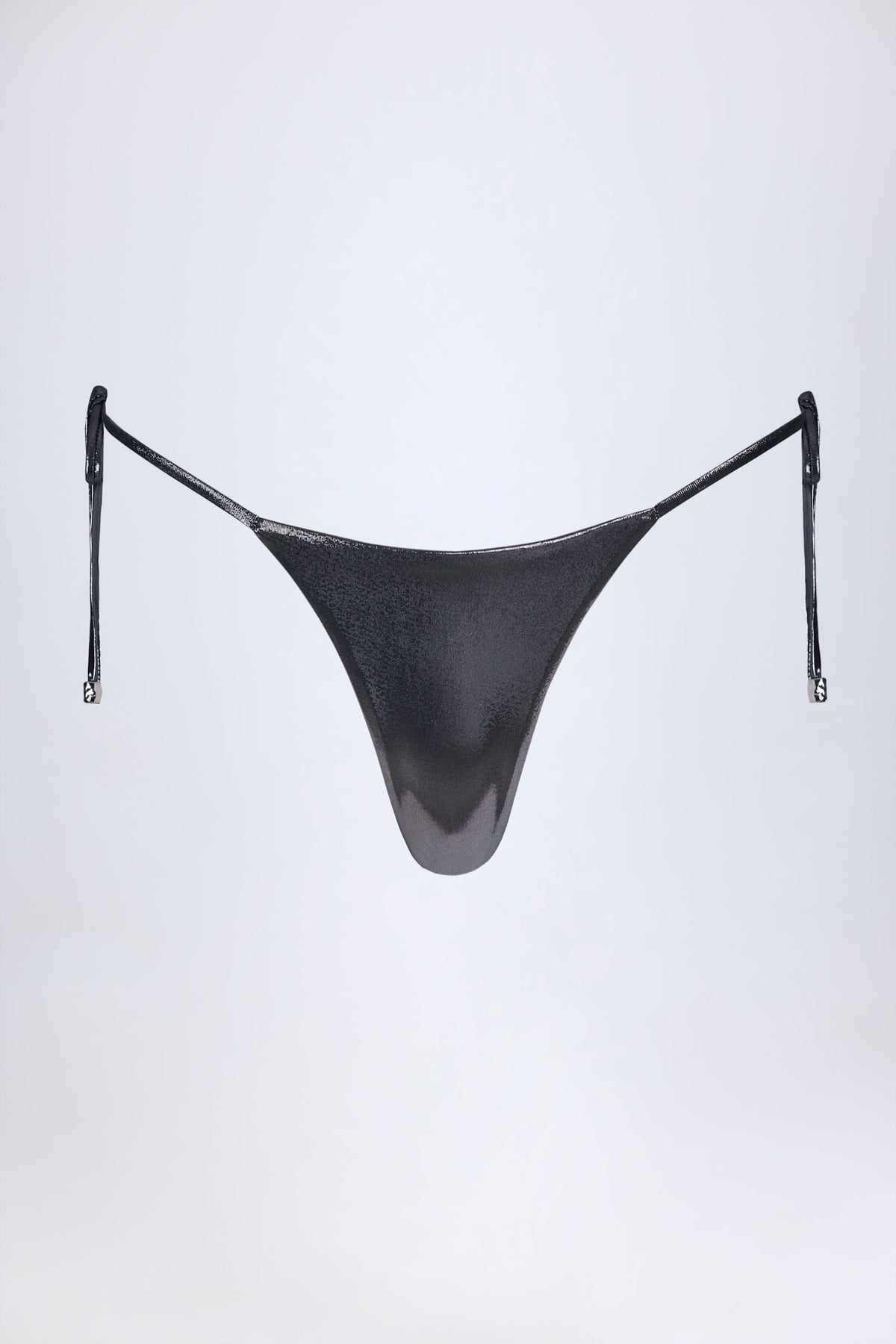 Thong Bikini Bottoms in Silver Chrome