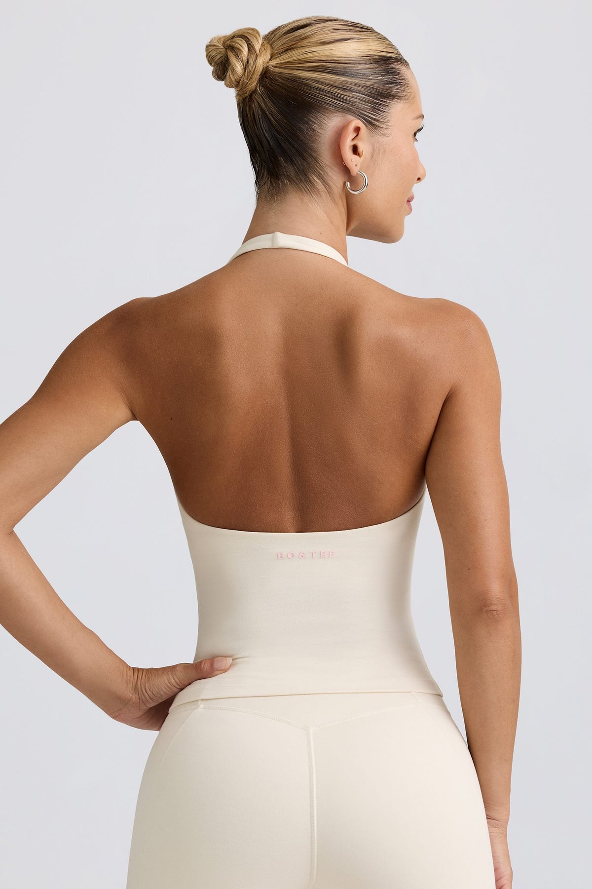 Halterneck Open-Back Tank Top in Vanilla